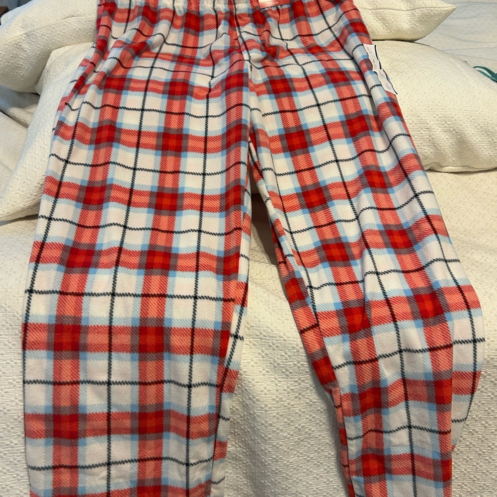 Men’s fleece Red and White Plaid Pajama Pants